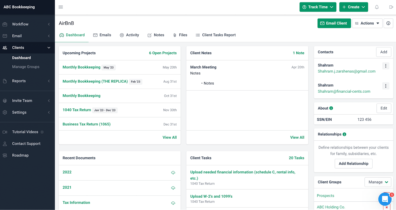 Financial Cents client management dashboard