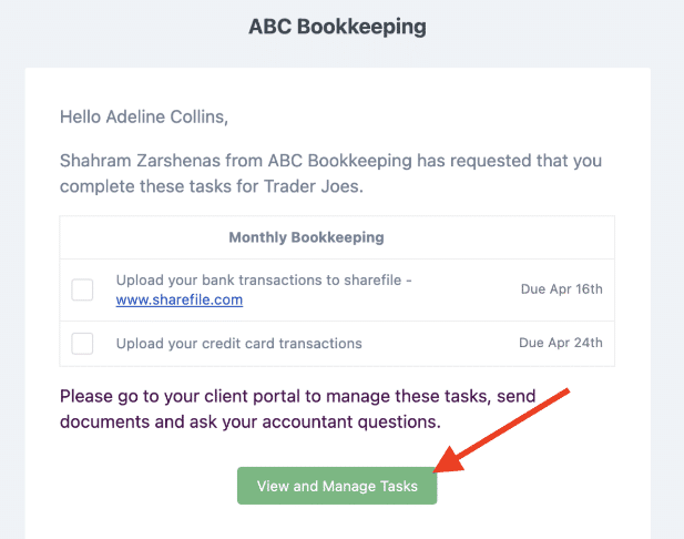 accounting client portal in document management system