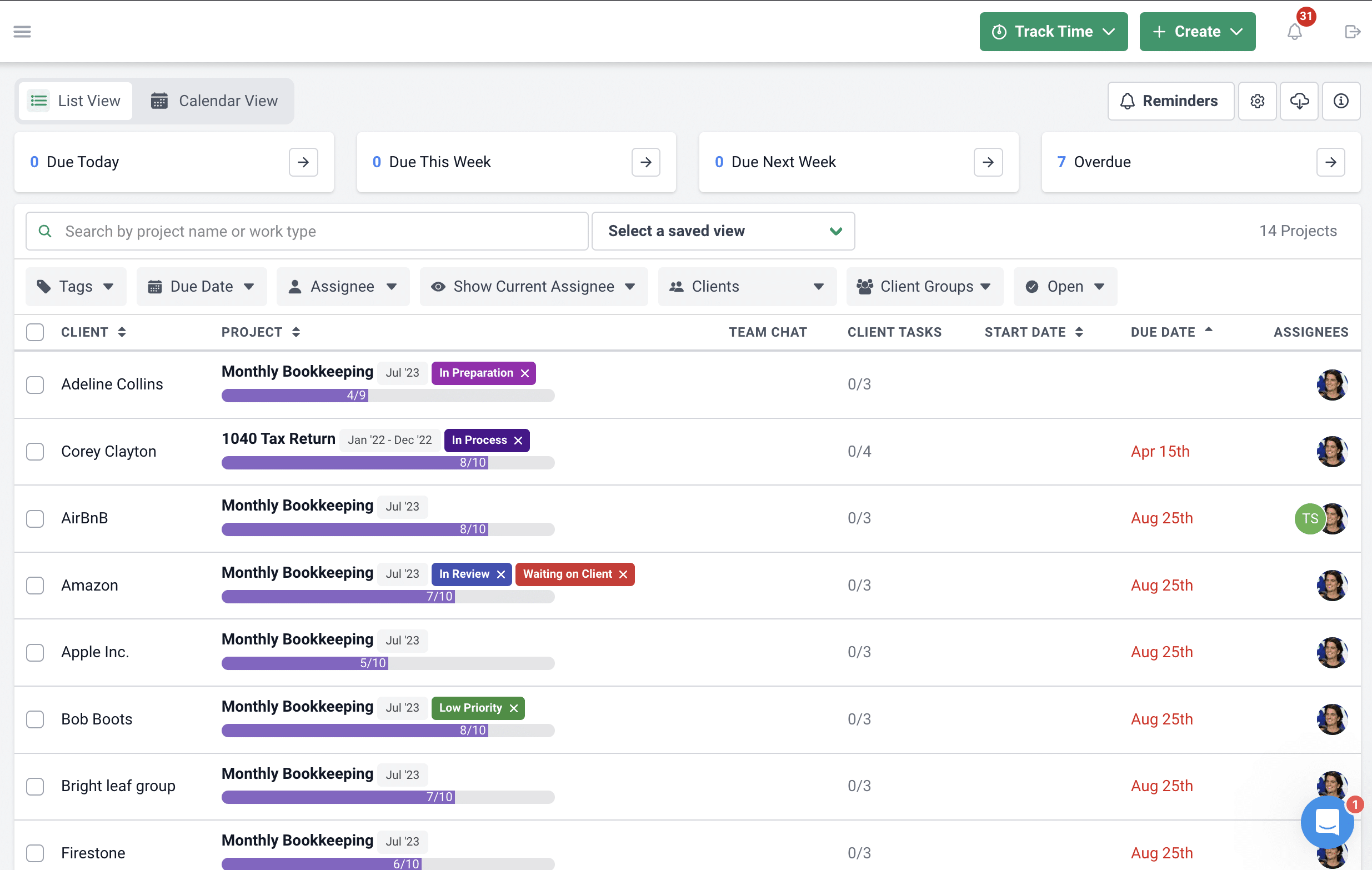 practice management software dashboard