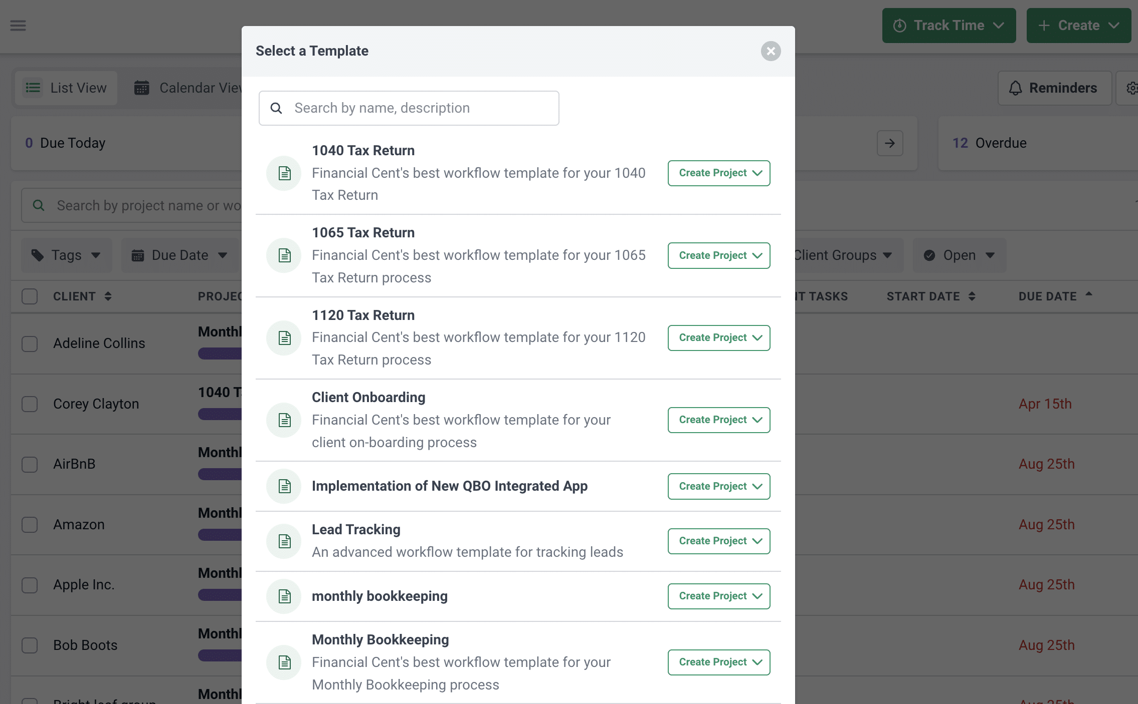 inbuilt workflow templates in Financial Cents