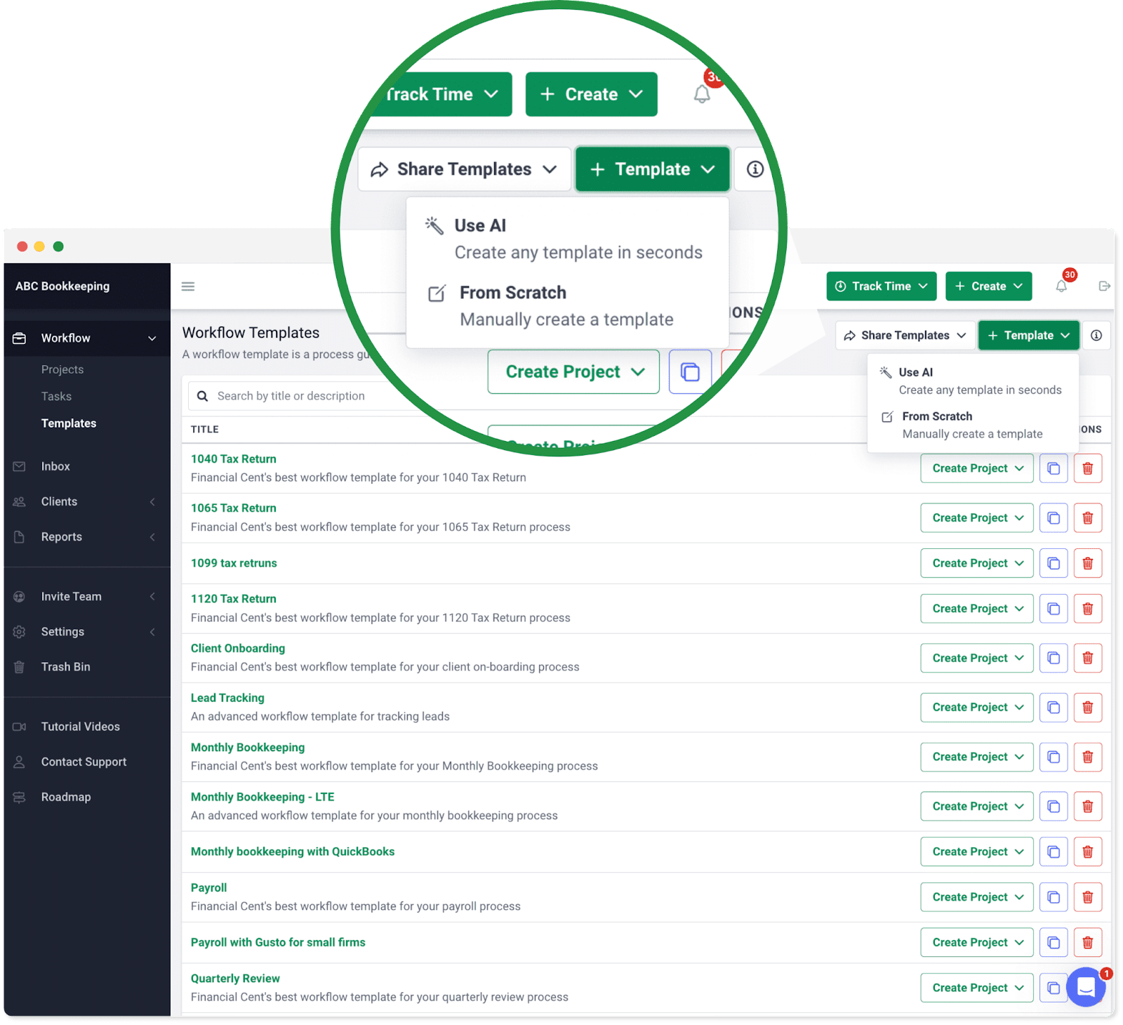 create workflow template on Financial cents using AI