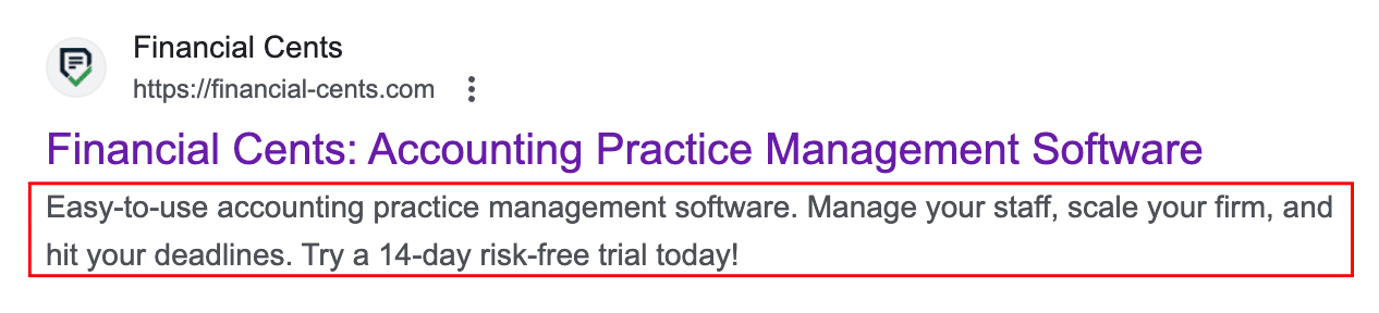 sample of what a meta description looks like from Google search