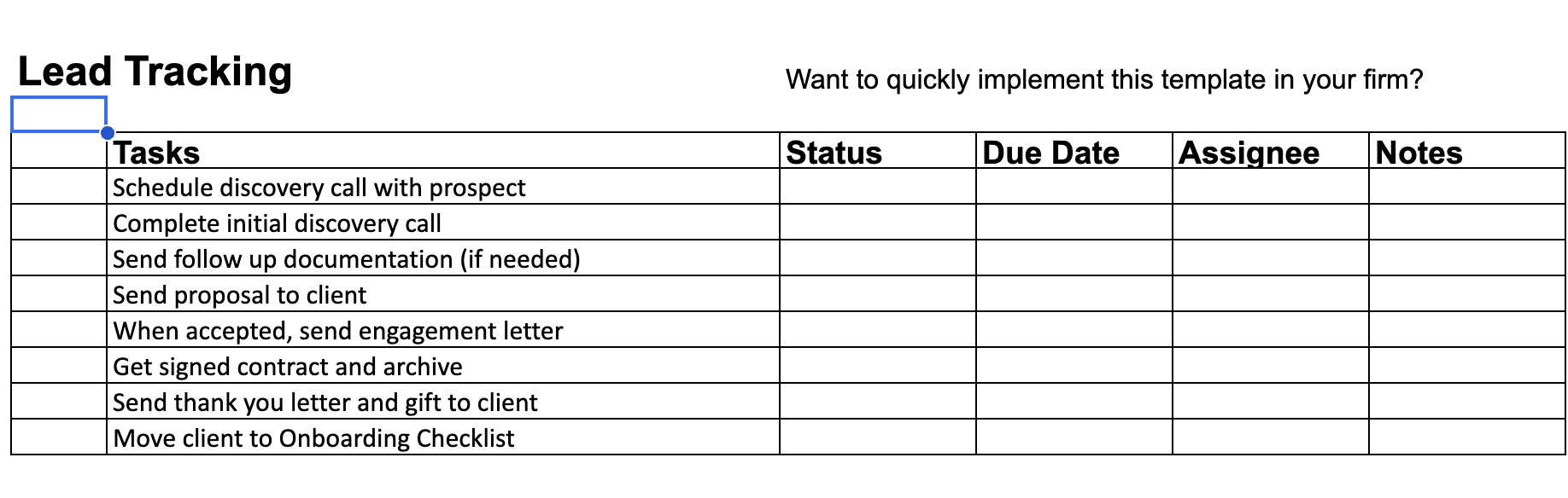 accounting workflow for lead tracking