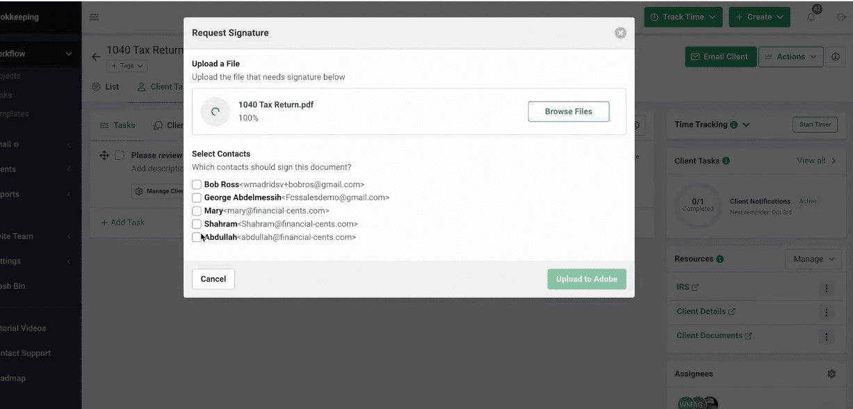 sending a signature request to client