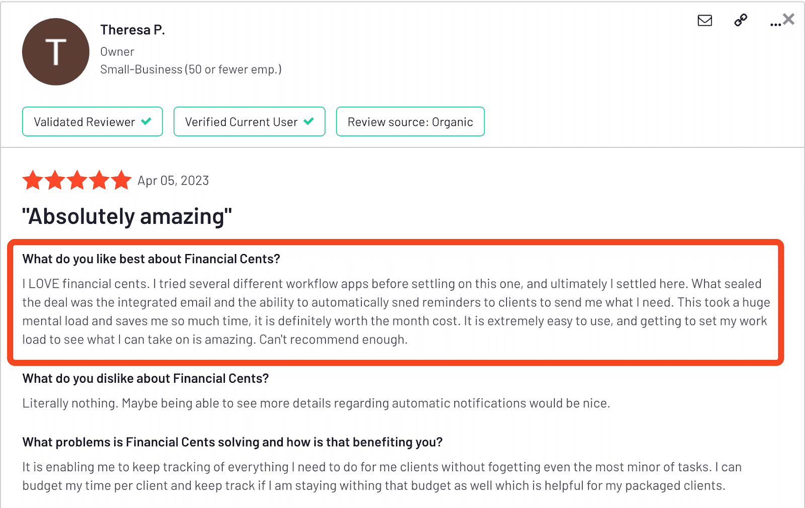 financial cents review - "absolutely amazing"