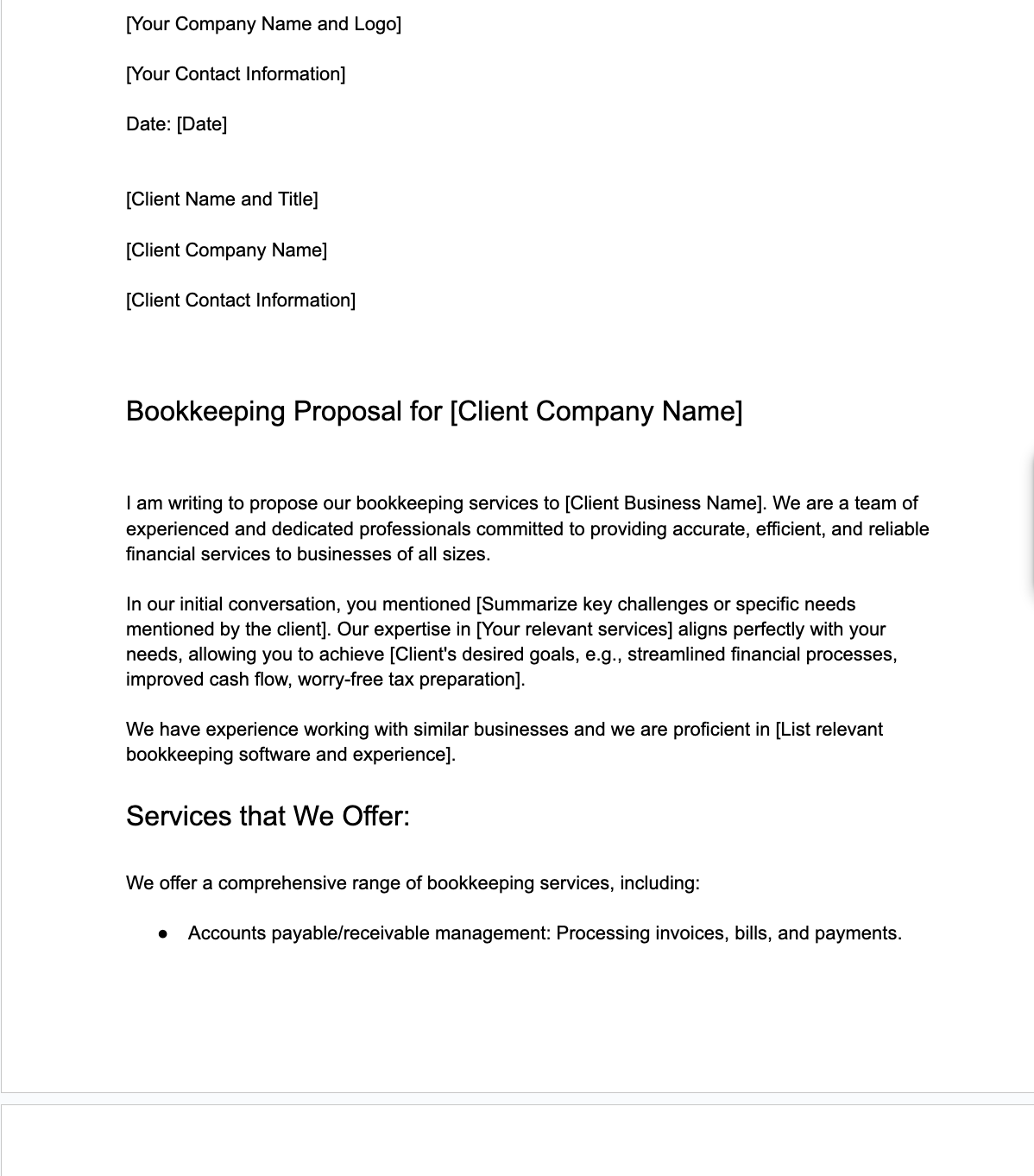 free bookkeeping proposal template snapshot