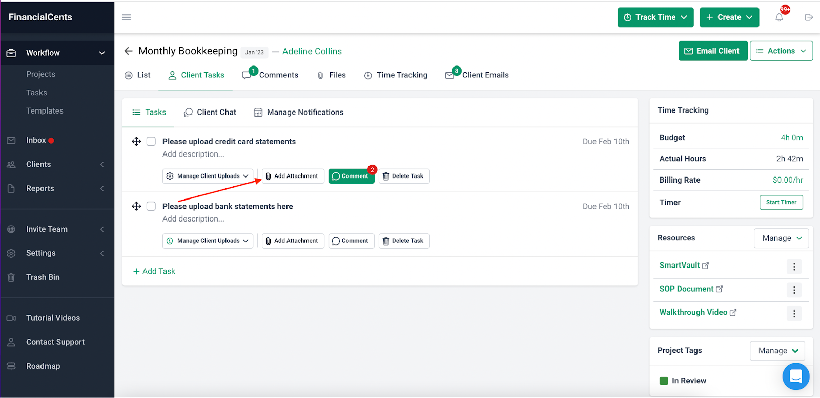 tax preparation workflow: send tax documents to client for review