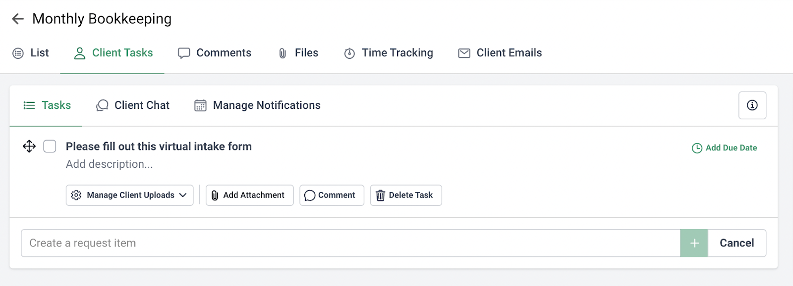 creating a client request to get clients to fill a form