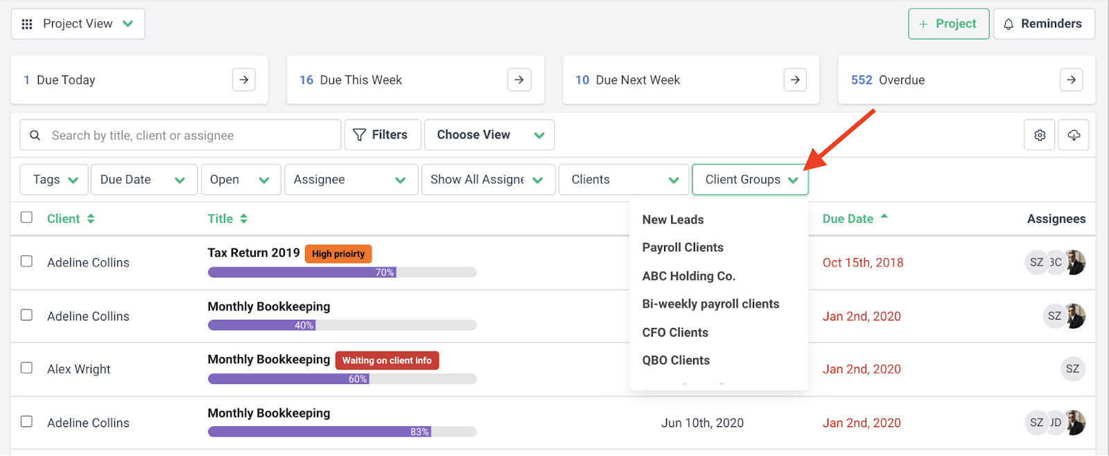 client groups in Financial Cents