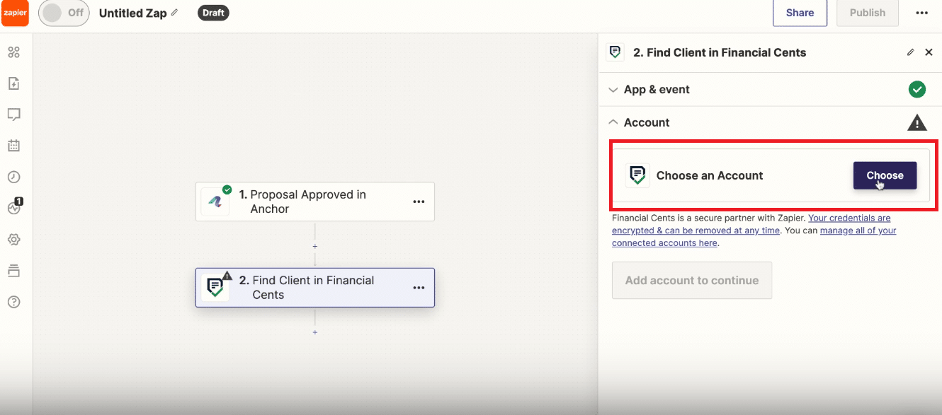 choose a Financial Cents account to login into
