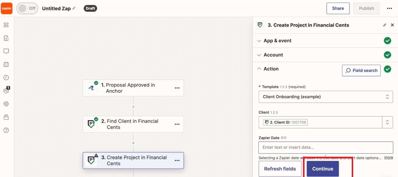 click continue on continue from zapier