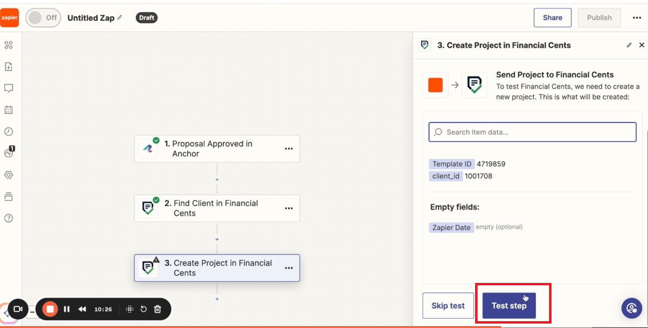 test step on zapier