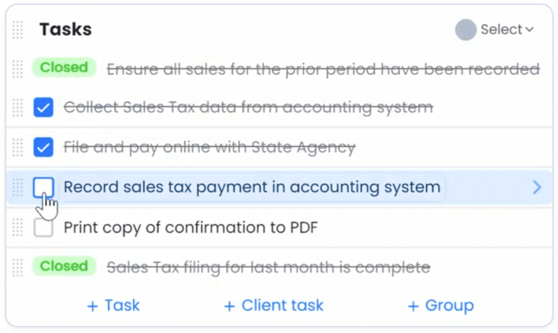 tasks in client hub