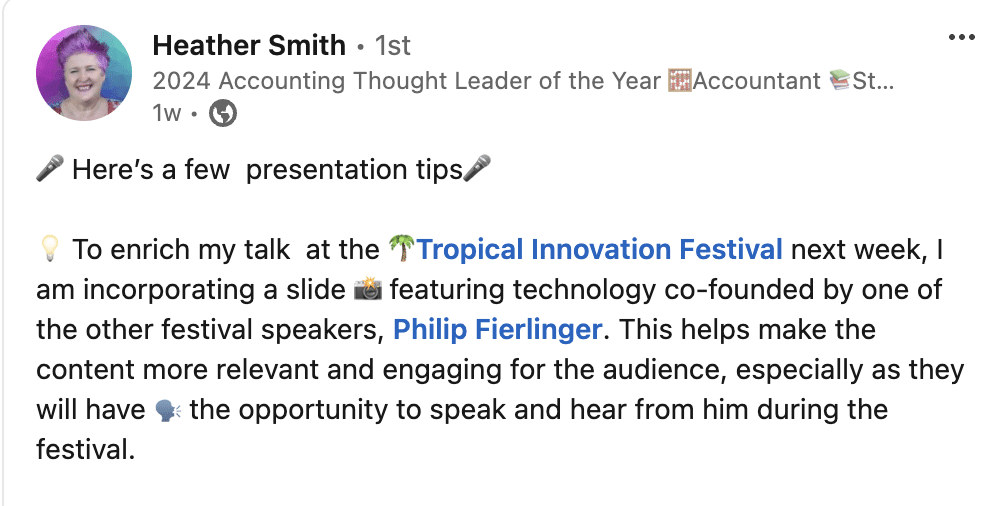 Heather's post on LinkedIn