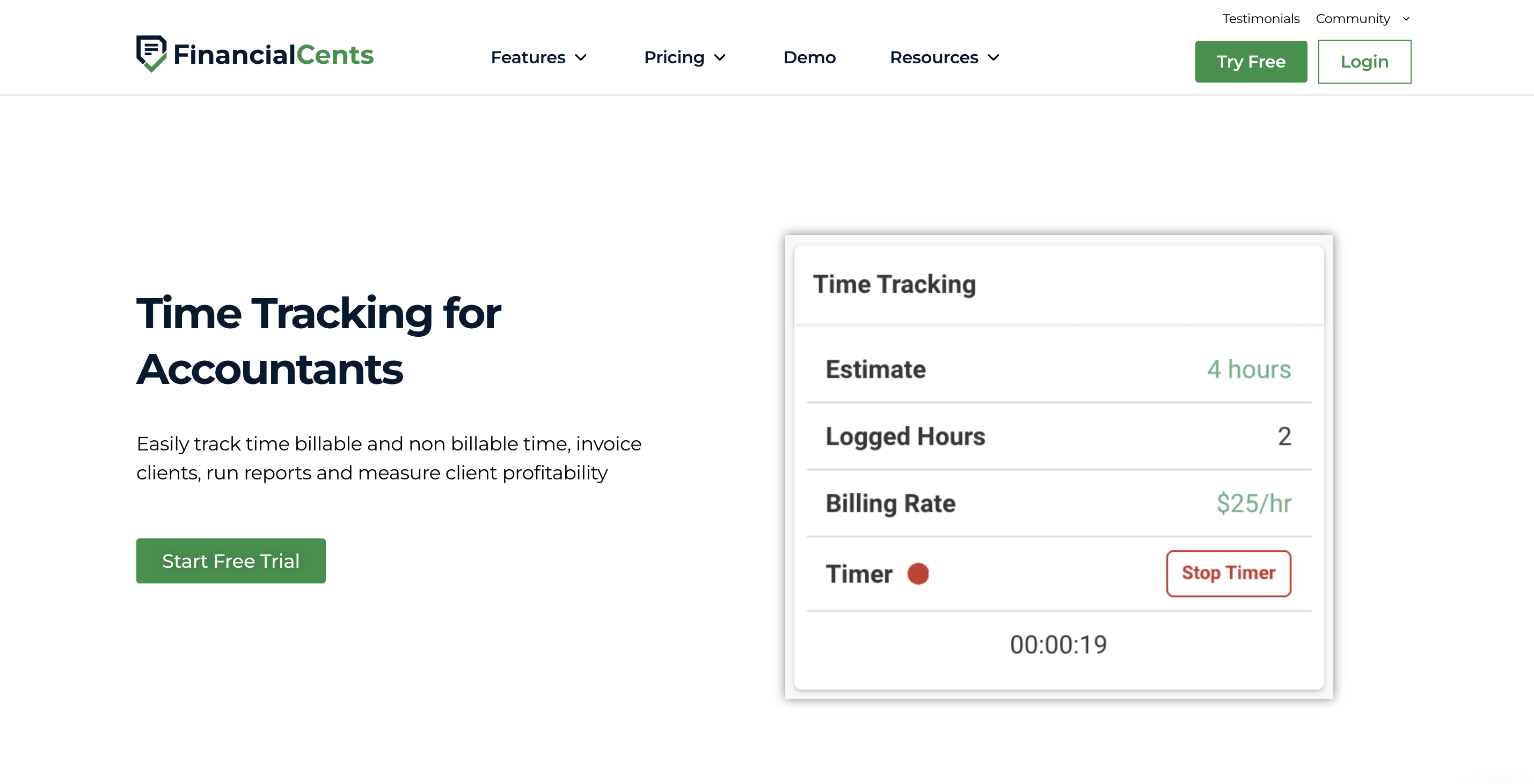 time and billing software for accountants - an overview of Financial Cents time tracking feature
