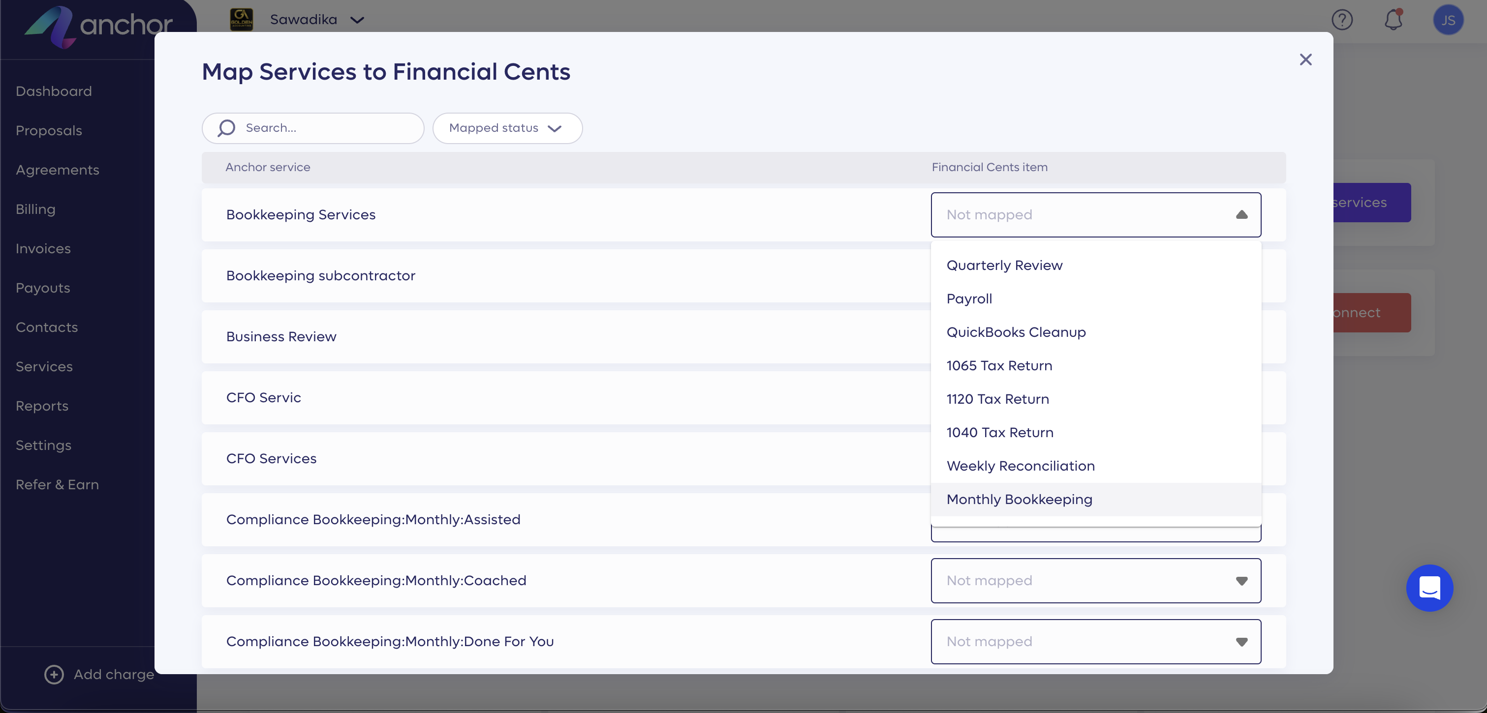 Mapping the project from Anchor to Financial Cents