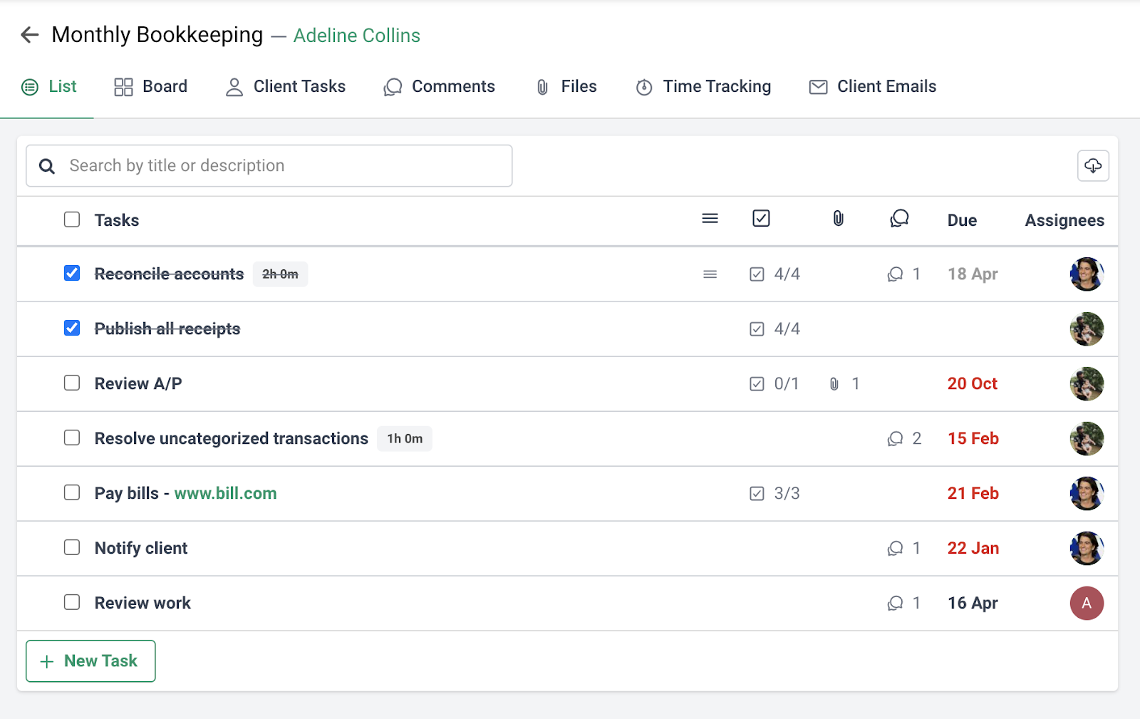 task view with collaboration features in Financial Cents