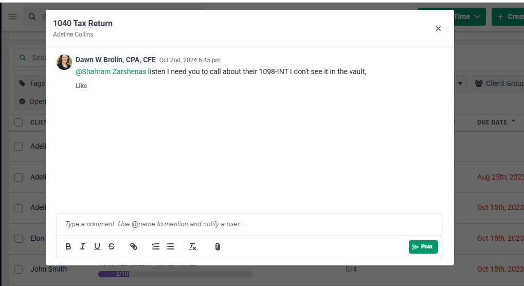 team chat and collaboration in Financial Cents