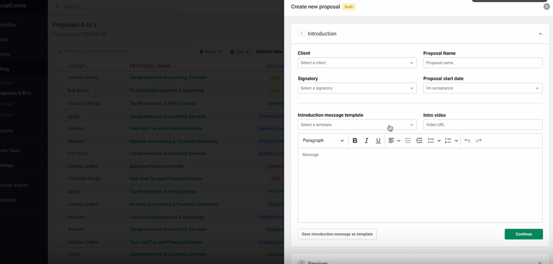 creating proposals in Financial Cents
