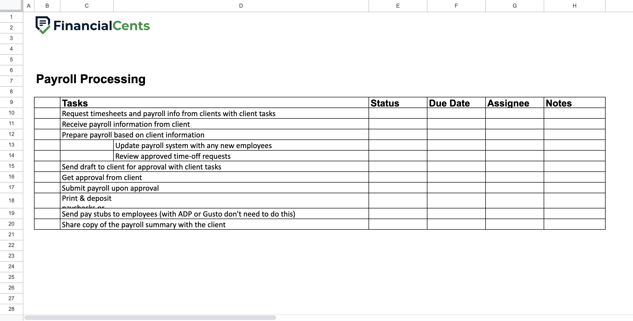accounting/bookkeeping Payroll checklist snapshot 