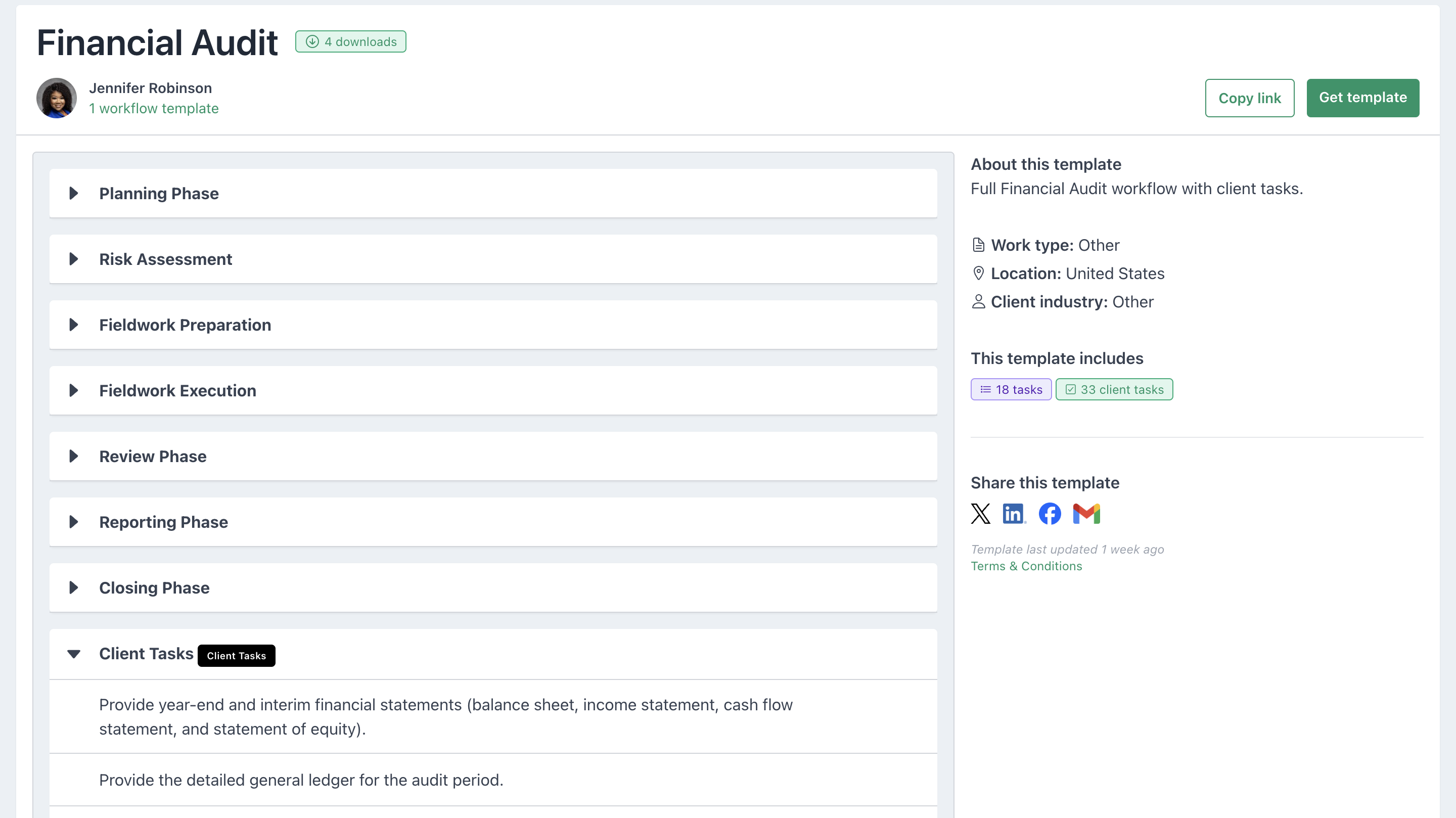 screenshot of financial audit checklist template