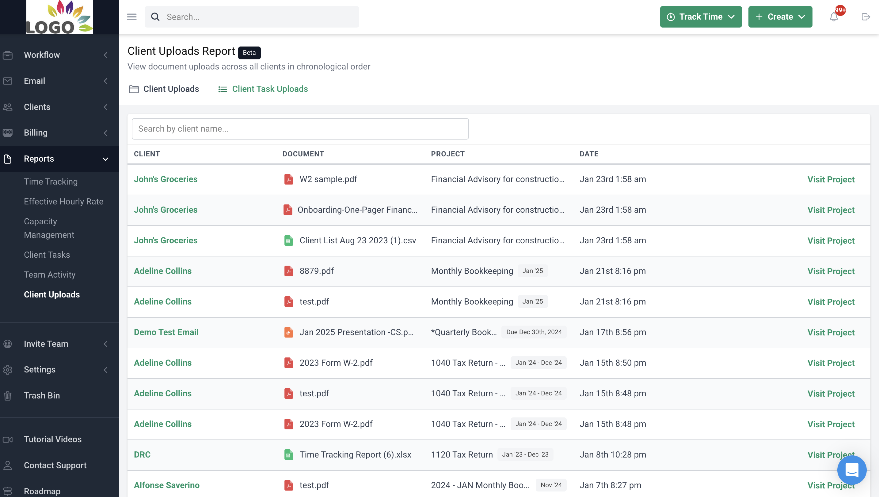 view client upload reports