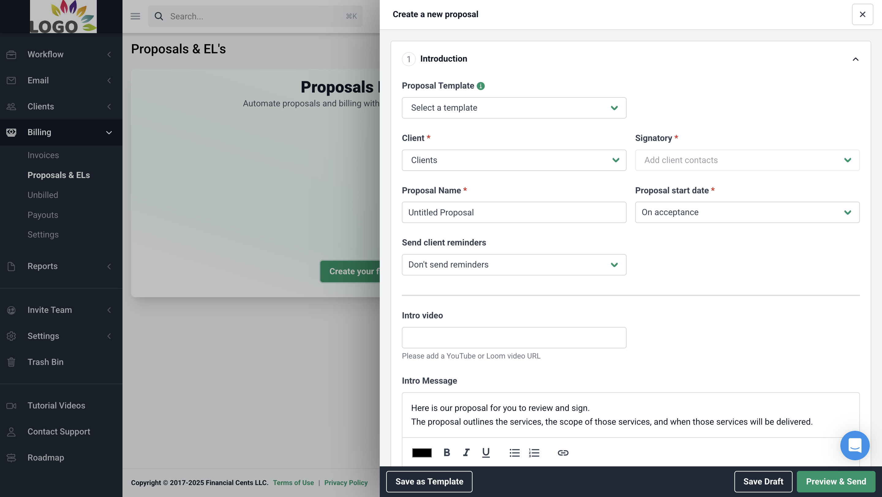 creating a proposal in Financial Cents