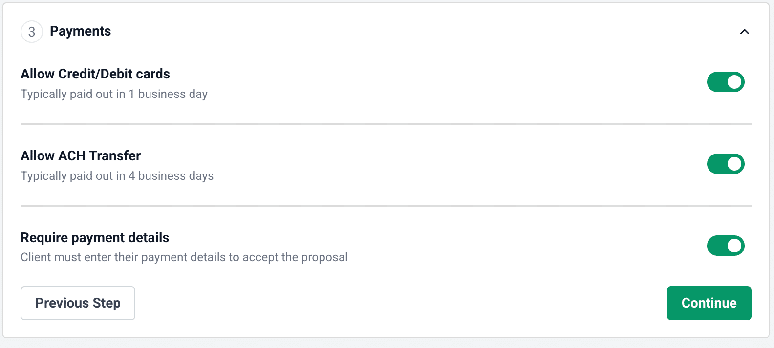 payment method options to receive payment from clients