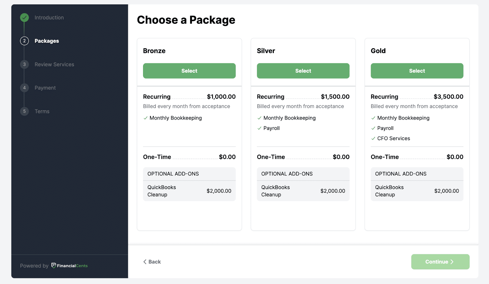 client view for proposal packages