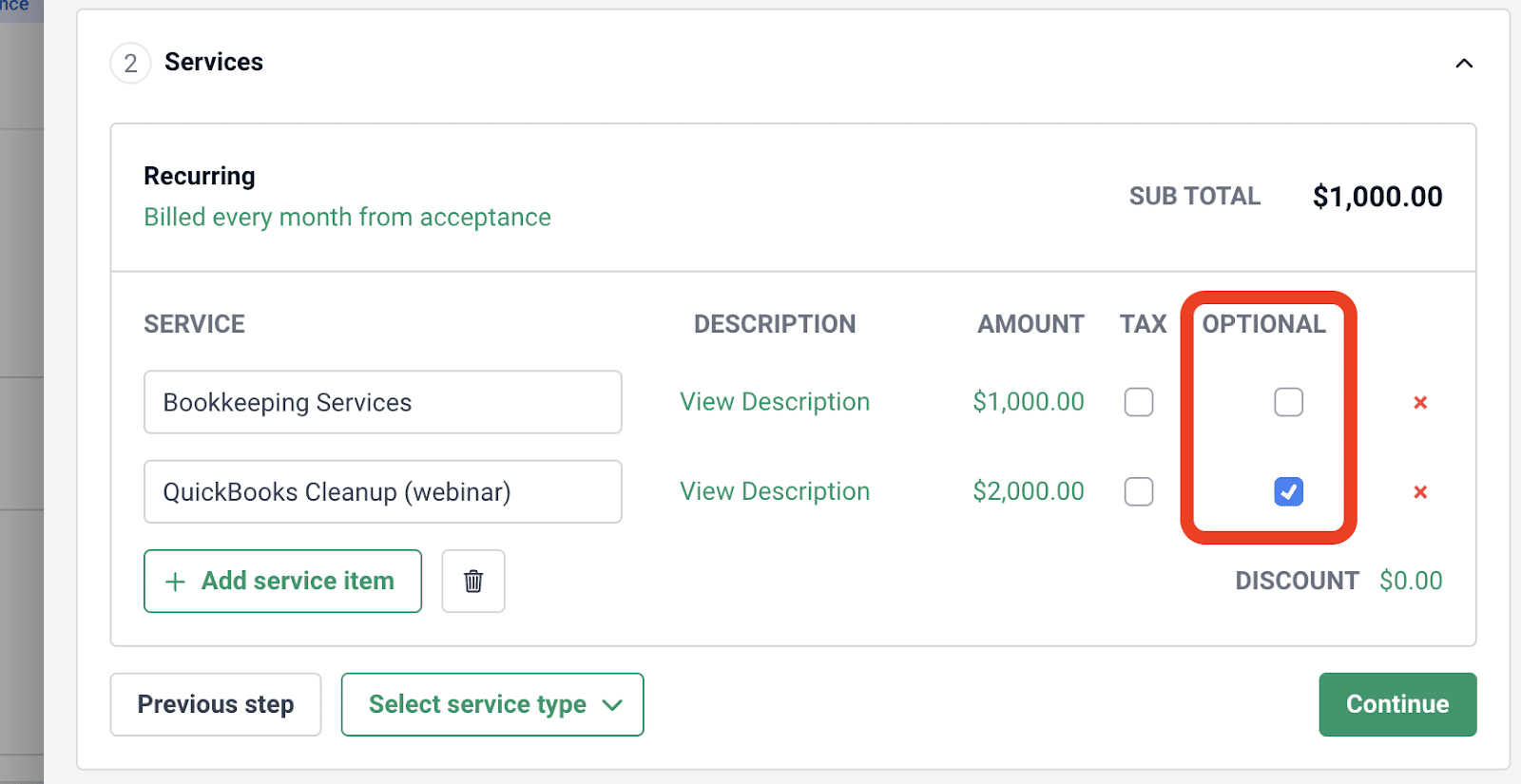 optional services add-on for proposals