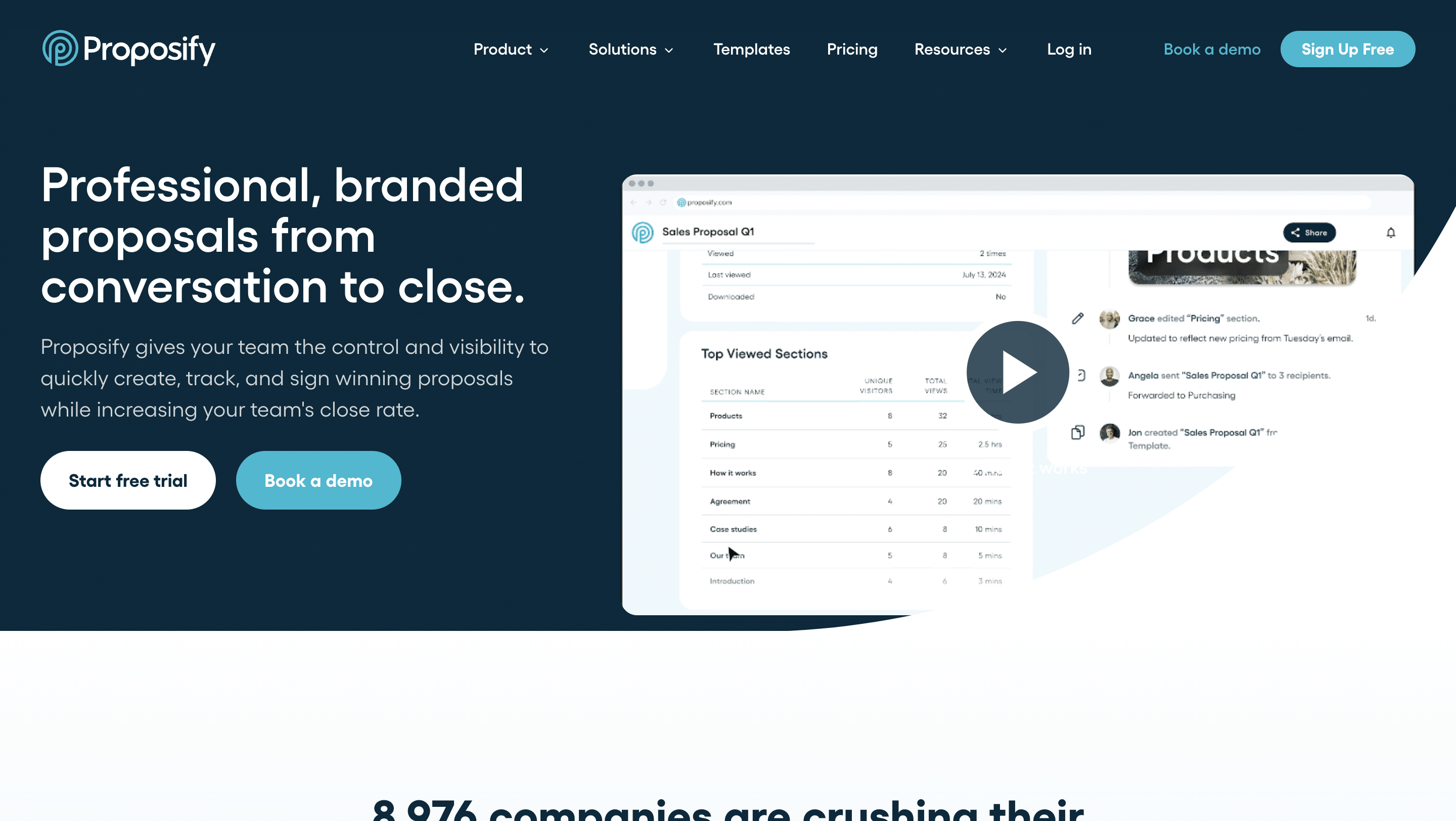 snapshot of proposify's website
