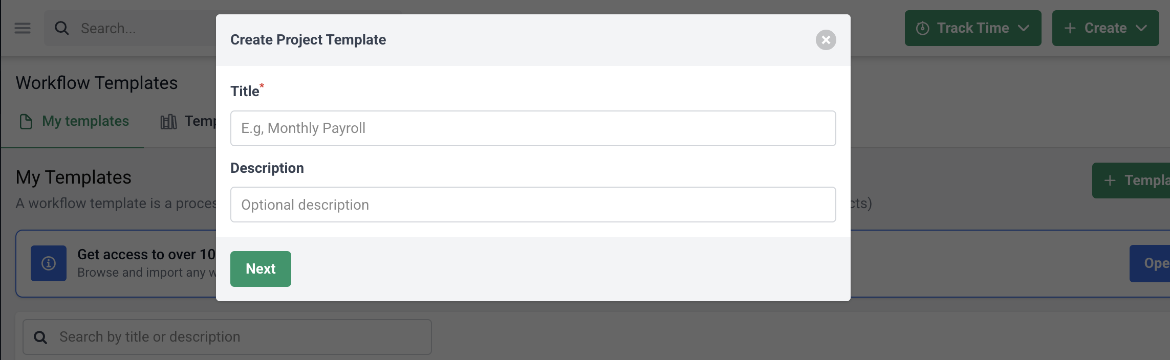 creating workflow templates from scratch in Financial Cents