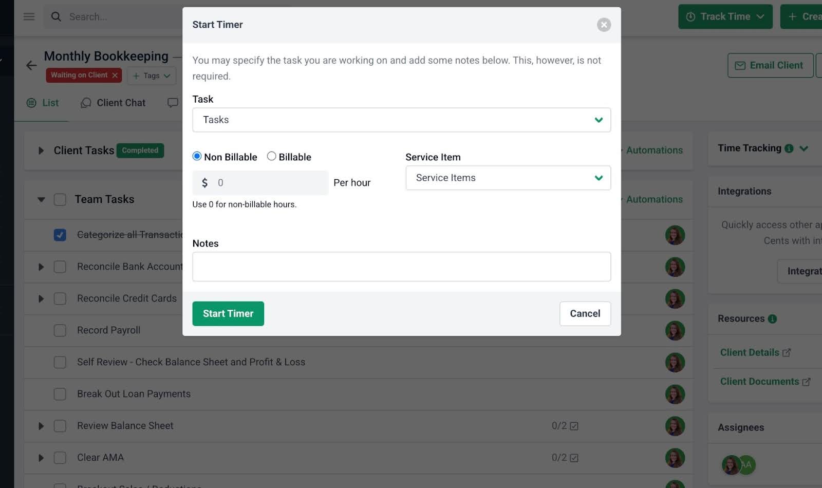 time tacking module in Financial Cents