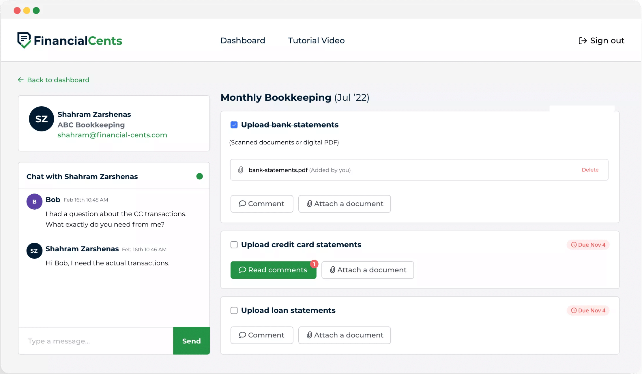 Financial Cents client request automation feature