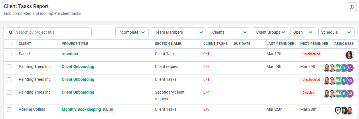 Financial Cents client tasks report