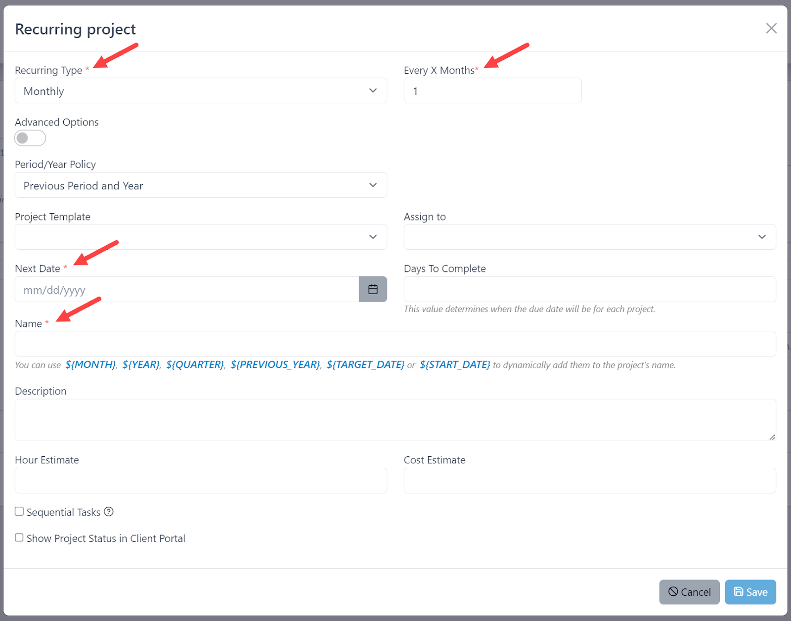 Firm360 recurring project feature
