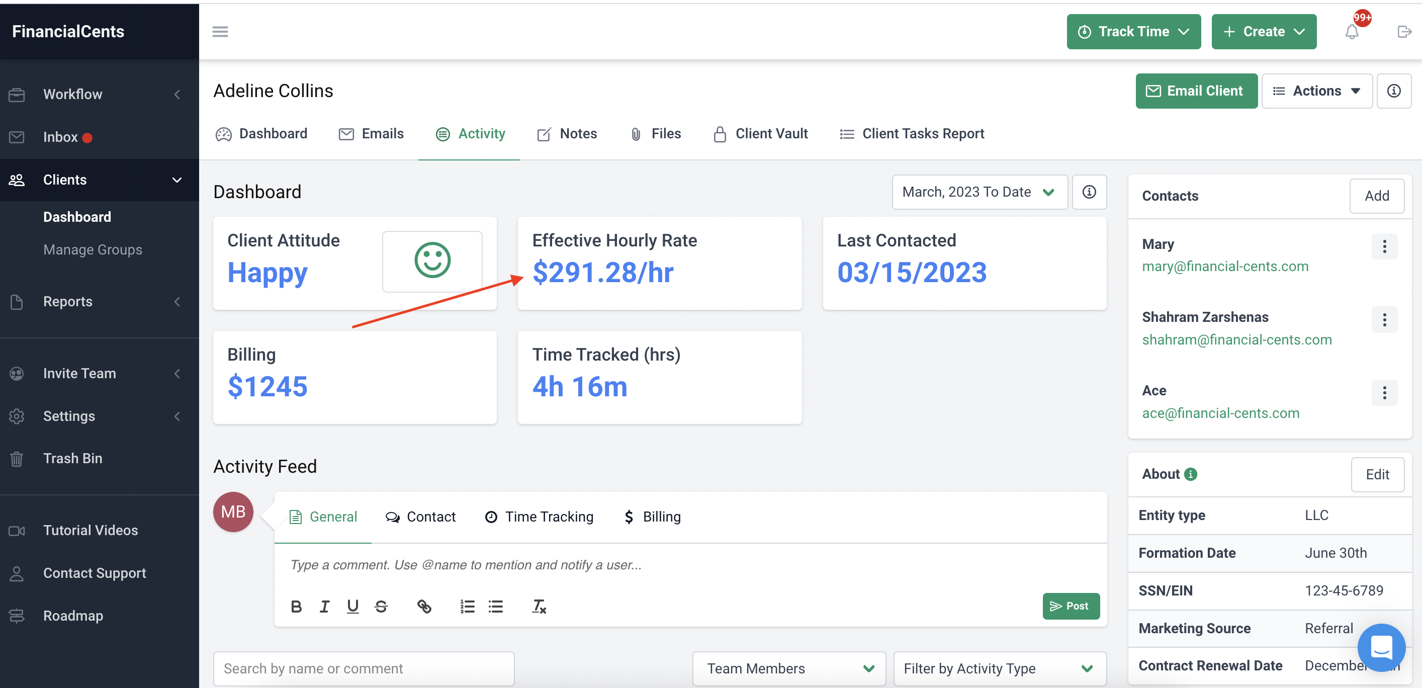 how to access the effective hourly rate from the client profile