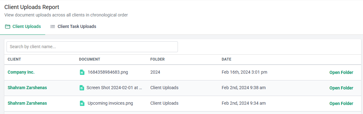 client uploads report dashboard