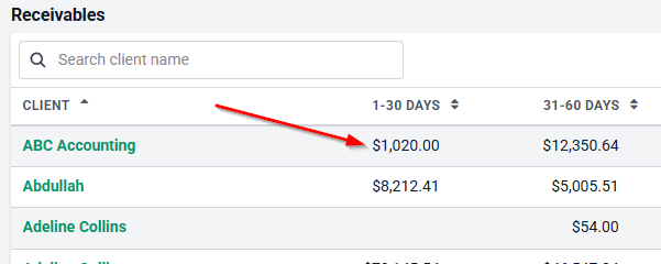 click on invoice amount from the AR aging report