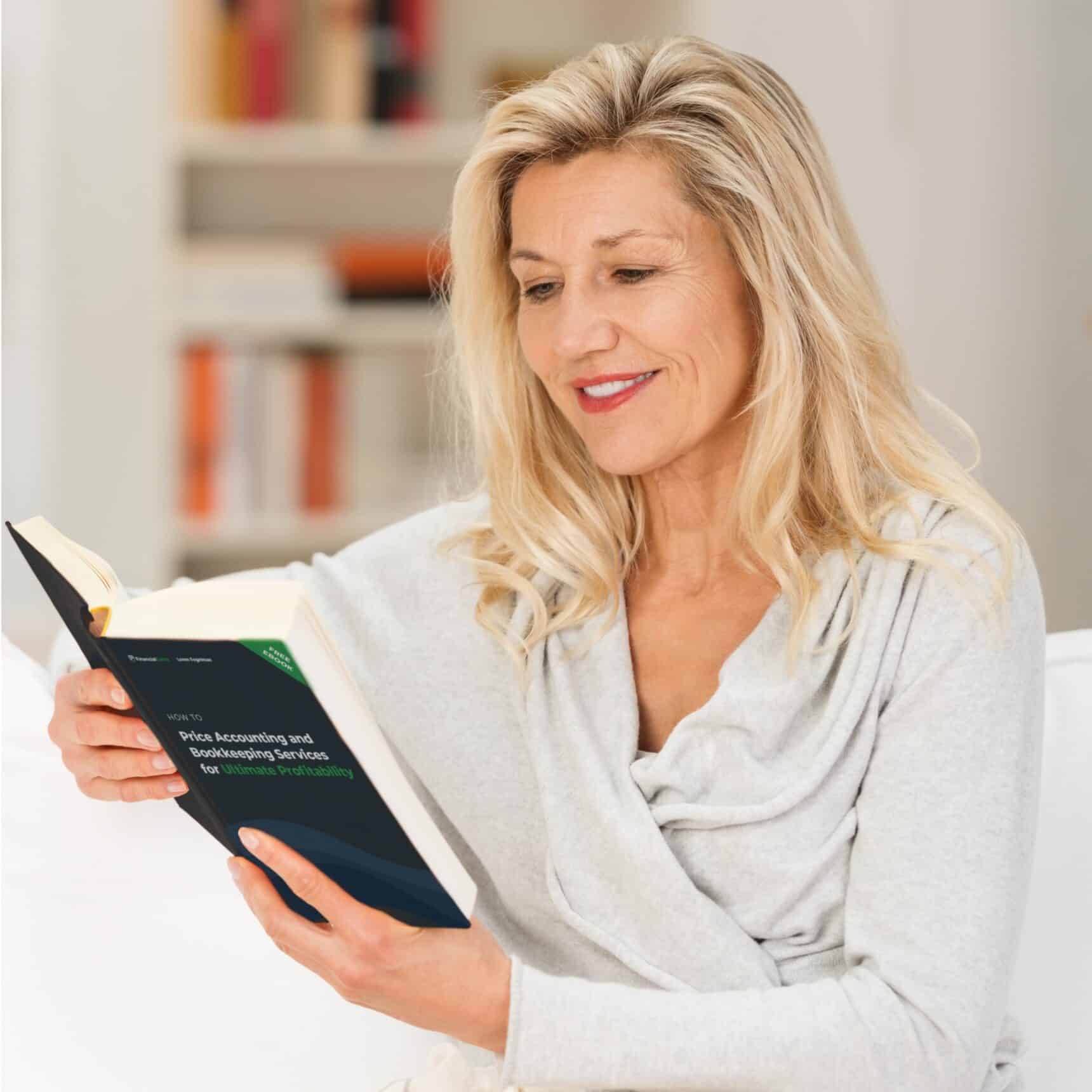 woman reading the 'how to price accounting services for ultimate profitability' ebook