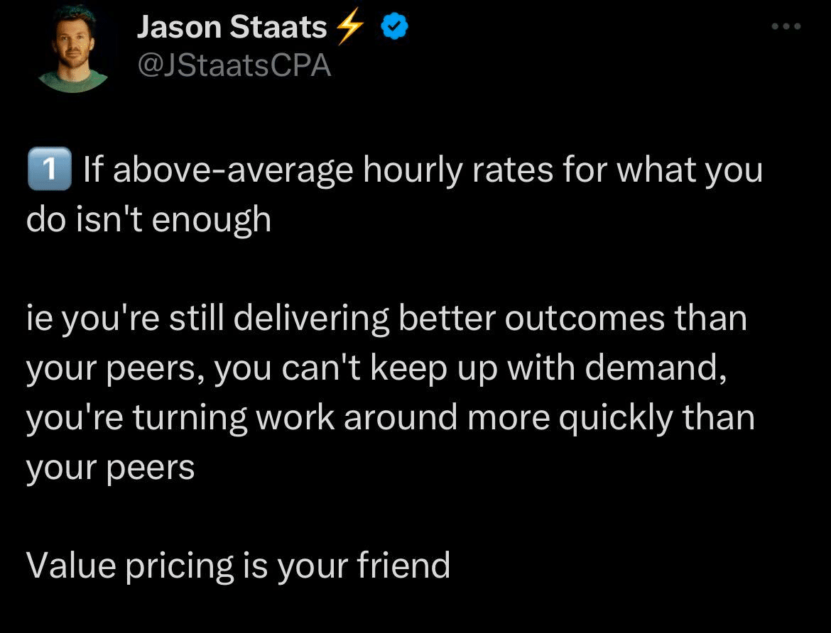 a tweet from Jason stats about value based pricing