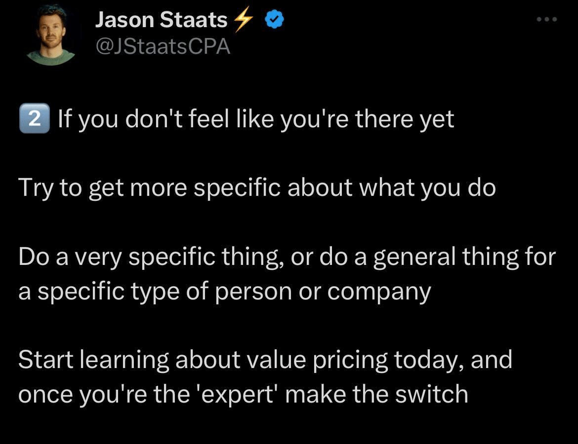 another tweet from Jason stats about value based pricing