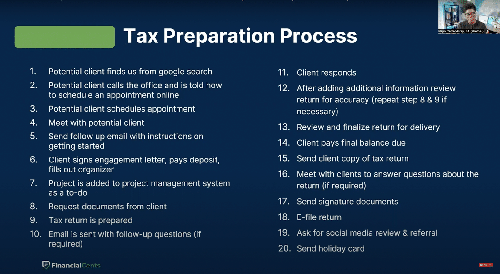 Nayo's accounting workflow automation process webinar; tax preparation process