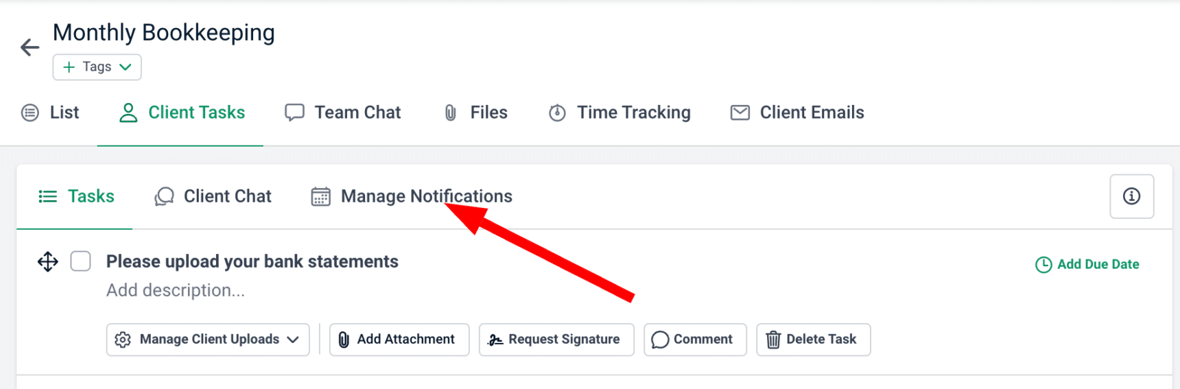 using the client tasks notification feature