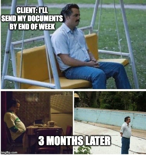 accounting memes - waiting for accounting client document meme