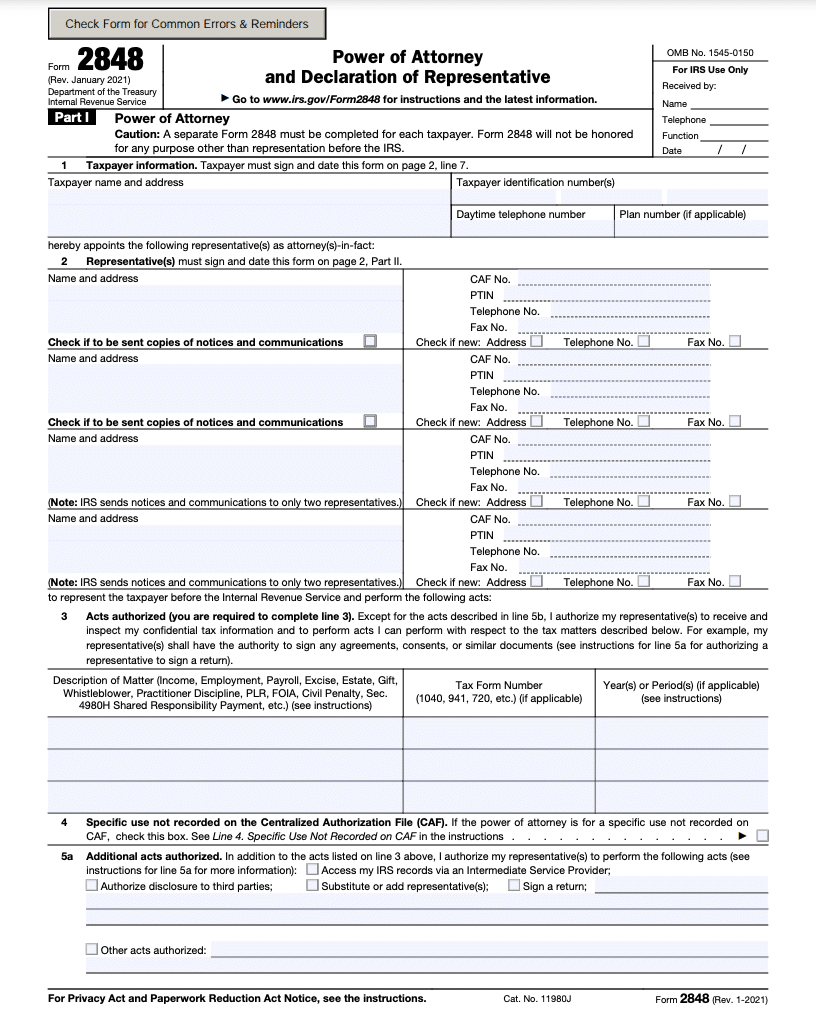 IRS Form 2848 Instructions for Filing Power of Attorney - Financial Cents