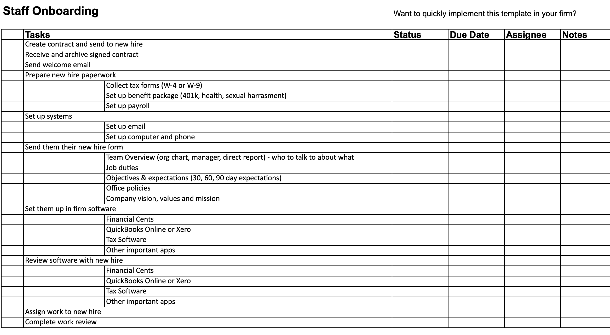 accounting staff onboarding checklist template