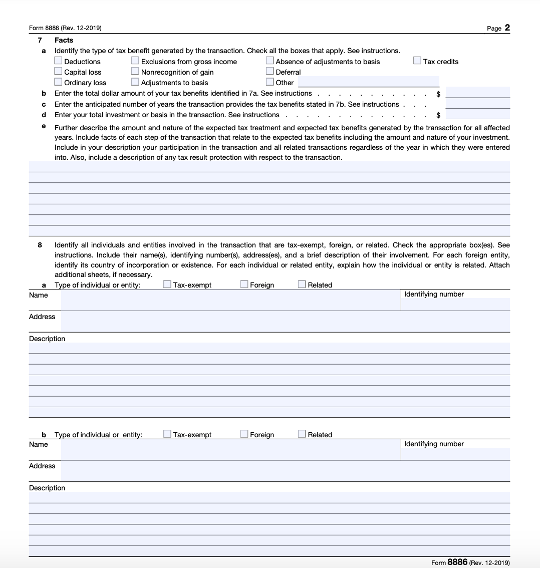 snapshot of IRS form 8886 page 2