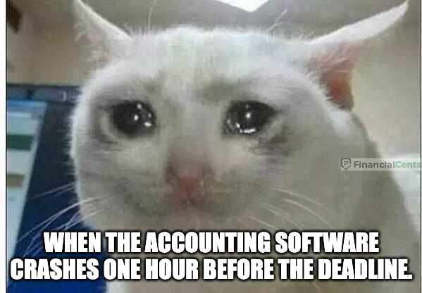 cat crying meme - software crash before tax deadline