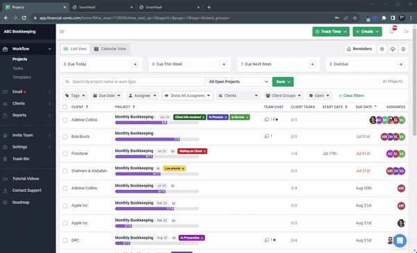 Screenshot showing how to access smartvault from Financial Cents